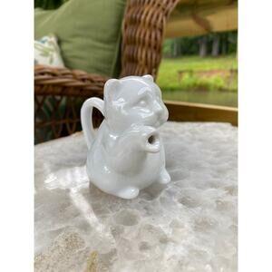 Glossy White Porcelain‎ Kitten Pitcher 2-3/4" Tall